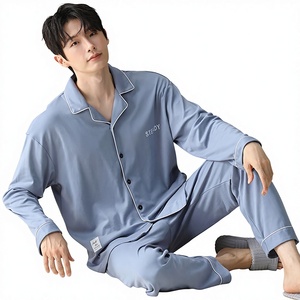 <span class=keywords><strong>Pigiama</strong></span> Personalizzato in Bambù/Cotone/Viscosa/Modal/Rayon per <span class=keywords><strong>Uomo</strong></span>, Abbigliamento Casual <span class=keywords><strong>Primaverile</strong></span> da Casa, Traspirante, Tinta Unita, Sottile, Taglie Grandi - Product Image 1
