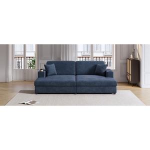 DB Oversized Loveseat Chaise Lounge Sofá cama Seccional de pana 86,5 \ "Dos puertos USB Dos portavasos - Product Image 1