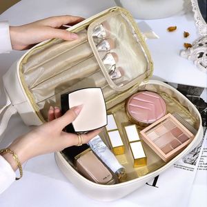 Sac de toilette portable pour femme en PU double couche, petite capacité, holographique, résistant à l'eau, avec fermeture éclair, logo promotionnel - Product Image 3