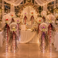 Vente flash - Ballon lumineux qui brille dans le noir - Décoration LED - Ballon à bulles - Décoration de ballon rose - Cadeau pour la Saint-Valentin - Ensemble avec fleur