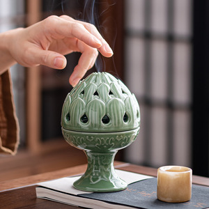 青瓷香薰炉檀香沉香室内盘香创意窑制手工宗教茶道用品 - Product Image 1
