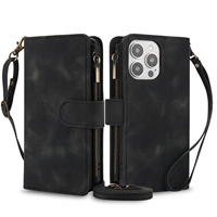 Portefeuille en cuir multifonction pour iPhone 6/7/8 Plus/XR/Xsmax pour iPhone 11/12 Mini, étui à bandoulière pour téléphone, porte-cartes