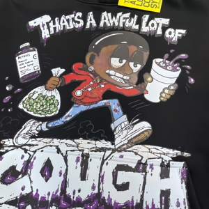 Mode Musim Gugur Musim Dingin Baru, Sweatshirt Berkerudung Klasik dengan Cetakan Kartun Hitam, Pullover dengan Tulisan 'THAT'S AWFUL LOT of COUGH SYRUP' untuk Pria - Product Image 4
