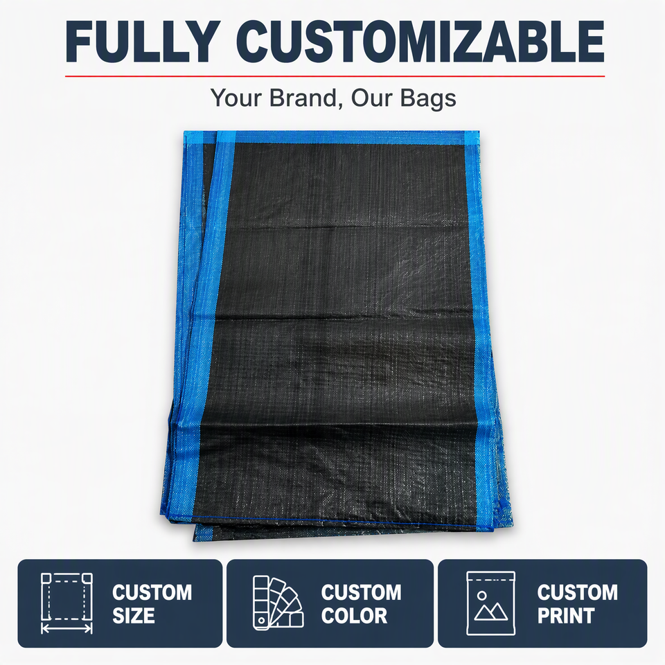 Black PP Woven Bag With Blue Edge Stripes for Industrial Bulk Storage ...