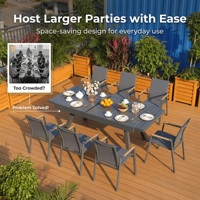 Moderno Juego de Comedor para Exteriores de 7 Piezas, Mesa Extensible de Aleación de Aluminio y 6 Sillas, Muebles de Patio Extensibles para Jardín