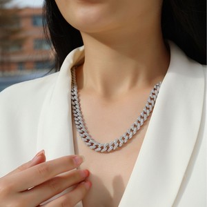 Collier cubain tendance européen et américain en argent sterling ZZR S925 avec moissanite, collier en or blanc 18 carats - Product Image 1