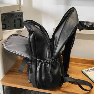 Men's Leather <b>Backpack</b> 20-35L Anti-Theft Large Capacity Laptop Bag For Business Travel School Use - Product Image 4
