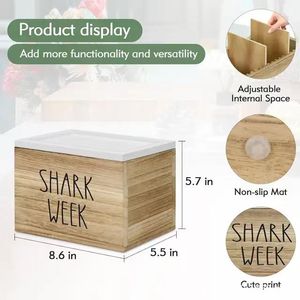 Boîte de rangement en bois à couvercle rabattable, organisateur rectangulaire en bois massif pour tampons, dosettes de lessive, rangement de vêtements - Product Image 5