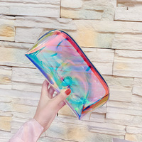 Sac cosmétique transparent personnalisé en TPU/PVC, portable, avec fermeture éclair holographique, pour maquillage et articles de toilette
