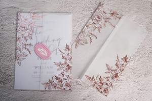 Patrón de lámina de oro rosa personalizado Papel vitela doblado Tarjeta de invitación de boda Chaquetas Envoltura para 5x7 Invitaciones Fiesta de quinceañera - Product Image 3