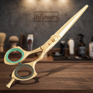 Ciseaux de barbier à bord convexe/biseauté, revêtement multicolore, ciseaux de coiffure avec manche en acier inoxydable, lame pointue et tranchante - Product Image 5