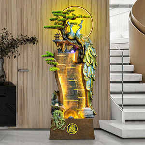 New Chinese Fiberglass Flowing Water Curtain Wall <b>Ornament</b> Porch Living Room Opening Giftwheel Peacock Rockery <b>Garden</b> Decor - Product Image 2