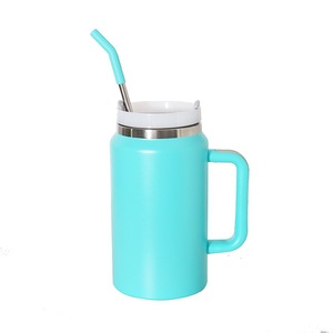 Mug isotherme grande capacité en acier inoxydable à double paroi, 50 oz, avec paille et couvercle à poignée - Product Image 4