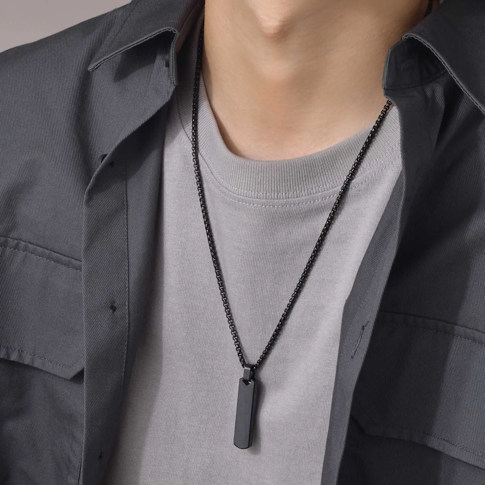 Gioielli vendita calda semplice ciondolo in acciaio inox tridimensionale rettangolare collana geometrica da uomo in accessori moda
