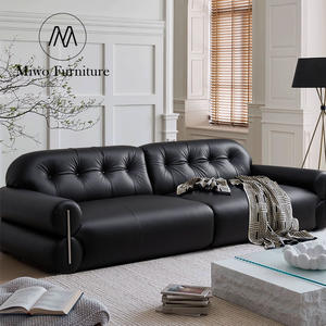 Canapé de bureau en cuir de style rétro français meubles de salon modernes canapé de réception sectionnel de hall d'hôtel noir de luxe de 4 3 places - Product Image 5