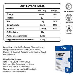 Extrait de café <span class=keywords><strong>naturel</strong></span>, supplément énergétique oral à base de plantes, bandelettes orales dissolvables à la caféine avec extrait de ginseng et de Polygonatum - Product Image 2