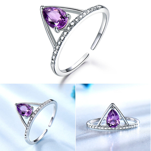 Cincin Kawin Perak Sterling 925 Berlapis Emas dengan Batu Permata Amethyst Arab <span class=keywords><strong>Saudi</strong></span>, Perhiasan Wanita, Setting Prong - Product Image 6