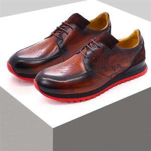 Scarpe sportive Casual Oxford da <span class=keywords><strong>uomo</strong></span> in pelle di mucca stile italiano personalizzate scarpe da ginnastica traspiranti con stampa Laser stringate scarpe da corsa in pelle - Product Image 2