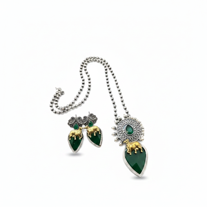 Two Tone Pota Stone <b>Long</b> Necklace Set for Women Traditional Indian Fashion Jewelry for Weddings and Festive Wear - Product Image 2