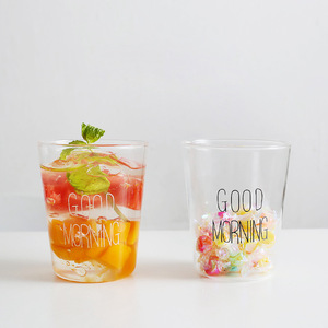 Tazza in Vetro Borosilicato Soffiato a Mano con Design 'Good Morning' in Nero, Bianco e Oro per Colazione e Caffè - Product Image 1