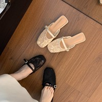 Chaussures plates d'été rétro en dentelle à bout fermé pour femmes, grande taille 43, mode printemps, chaussures plates ajourées en maille