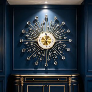 Horloge murale moderne en métal avec incrustations de diamants, silencieuse, à quartz, analogique, ronde, à suspendre, pour le salon, décoration de la maison - Product Image 4