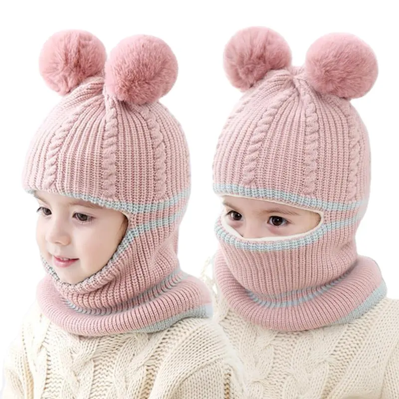 Children's Hat Autumn And Winter Boy Baby With Velvet And Thick Knit Wool Kids Hat And Scarf Guard Ear Guard Neck