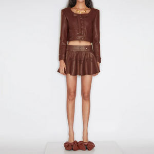 ZYHT 73640 femme rue moto tenues femmes à manches longues vélo jupe courte costumes mode cuir Mini jupe ensembles - Product Image 1