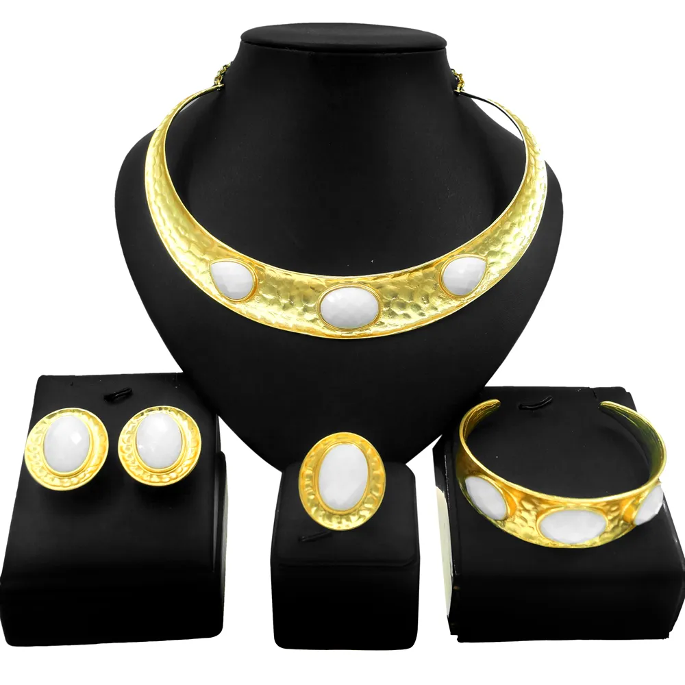 Brazilian Gold Plated Dubai Popular Design Exquisite Jewelry Set Women Necklace Rings Bracelet Earrings Factory Online Wholesale