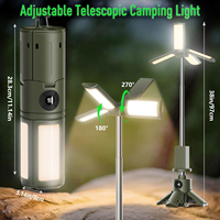 Lampe de camping télescopique rechargeable 8000 mAh avec trépied, affichage numérique et crochet pour voyages en extérieur et pêche