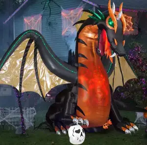 Halloween Inflatable 7 FT Giant Headed Dragon Decorations with Wings Bulit-in Flashing LEDs Yard Decor for Outdoor Garden Lawn