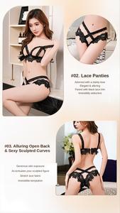 Completo Intimo Sexy Senxi da Donna: <span class=keywords><strong>Bralette</strong></span> e Culotte Nere in <span class=keywords><strong>Pizzo</strong></span> con Cut-out, Semitrasparenti, Senza Cuciture, Eco-Friendly, Traspiranti, Sottili, con Design Incrociato - Product Image 4