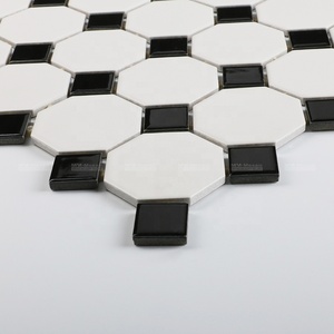 Mosaïque en céramique octogonale de qualité supérieure, noir et blanc, joint à points de 2 pouces, pour sol, mur, cuisine, salle de bain, douche - Product Image 4