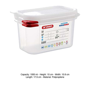 Polypropylene GN 1/9 Food Pan 17.6 × 10.8 × 10 h cm, with Lid, -40/+95 °C Araven - Product Image 3