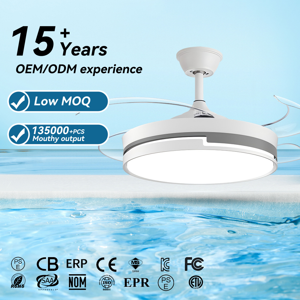 Nordic Contemporary Simple Design Office Hotel Home Appliance Iron Body Pure Copper DC Motor Remote Control LED Ceiling Fan Lamp