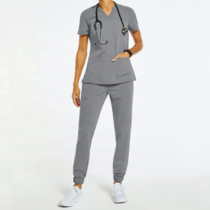 2024 élégant gommage uniformes ensembles infirmière hôpital uniforme infirmière gommages fermeture éclair ensemble à manches courtes femmes gommages survêtement ensembles - Product Image 2