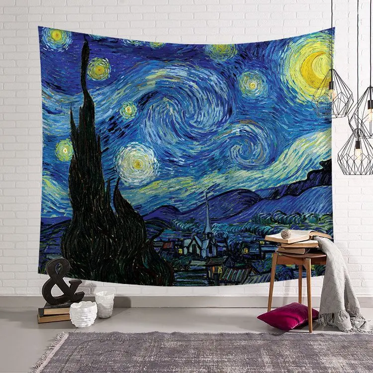 51*59 inch Starry Night famous tapestry backdrop blanket mandala Vincent Van Gogh Wall Hanging Wall Art Decor Tapestry