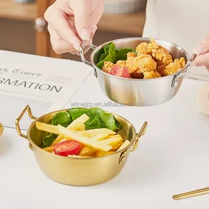 <span class=keywords><strong>Plat</strong></span> coréen en acier inoxydable 304 argenté 13CM-5.12 pouces Double poignées Snack & Riz Bol à <span class=keywords><strong>vin</strong></span> Bol rond épaissi - Product Image 5