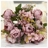 Künstliche Pfingstrosen-Blumensträuße für Hochzeit, Valentinstag, Heimdekoration, Beflockte Feuchtigkeitsspendende Textur für Innen/Außen, Abschlussfeier