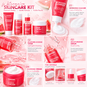 Kit de Soins Visage Éclaircissant Anti-Âge Hydratant à la Vitamine C et à la Pastèque (Marque Blanche) – Sérum, Crème et Nettoyant pour une Peau Éclatante - Product Image 6