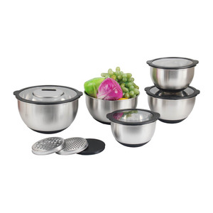 Ensemble de saladiers en acier inoxydable avec couvercles, fond en silicone antidérapant, bols de mélange pour la cuisine, la pâtisserie et le stockage des aliments - Product Image 4
