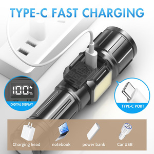 Linterna Láser Blanca Recargable Tipo C con Zoom, Luz Lateral COB, LED Rojo y Blanco, Portátil, con Salida de Energía - Product Image 5