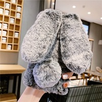 Coque de téléphone en peluche lapin pour iPhone 17 15 Pro Max, mignonne, en fourrure d'hiver, avec oreilles de lapin, pour iPhone 16 Pro Max, coque arrière