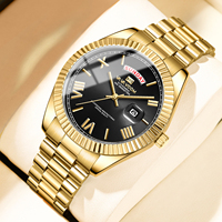 Montre-bracelet personnalisée avec logo, boîtier en alliage, lunette cannelée, bracelet en acier inoxydable, affichage jour/date, chiffres romains, montres de luxe pour hommes