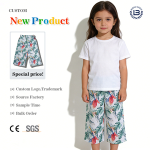 Completo Estivo di Alta Qualità per Ragazze: Maglietta a Maniche Corte e <span class=keywords><strong>Pantaloncini</strong></span> con Stampa di Foglie <span class=keywords><strong>Verdi</strong></span>, Tessuto Traspirante e Confortevole - Product Image 1