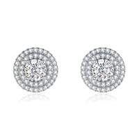 Boucles d'oreilles double halo personnalisées en argent sterling 925 avec moissanite ronde couleur DEF VVS1, vente en gros
