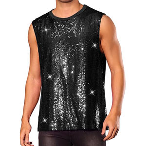 Gilet tricoté pour homme style années <span class=keywords><strong>80</strong></span>, orné de paillettes et de perles, en maille brillante et scintillante, sans manches, en polyester, pour soirées, disco, style urbain métallisé - Product Image 5