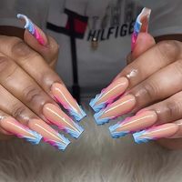 Uñas Postizas Largas Tipo Ataúd al por Mayor, Color Borgoña con Estrellas, Uñas Artificiales Personalizadas con Etiqueta Privada, Suministros de Belleza para Uñas
