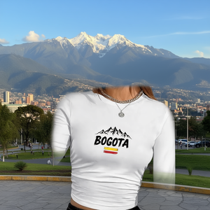T-shirt à manches longues pour femme, style Y2K, avec imprimé de la montagne de Bogota et design du drapeau colombien, tricot en spandex et polyester, col rond - Product Image 2