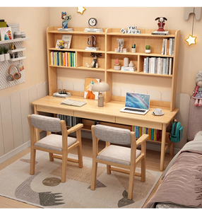 Meja komputer multifungsi anak-anak, Meja belajar di rumah kantor gaya ganda dengan laci penyimpanan dan rak tahan lama multifungsi - Product Image 2